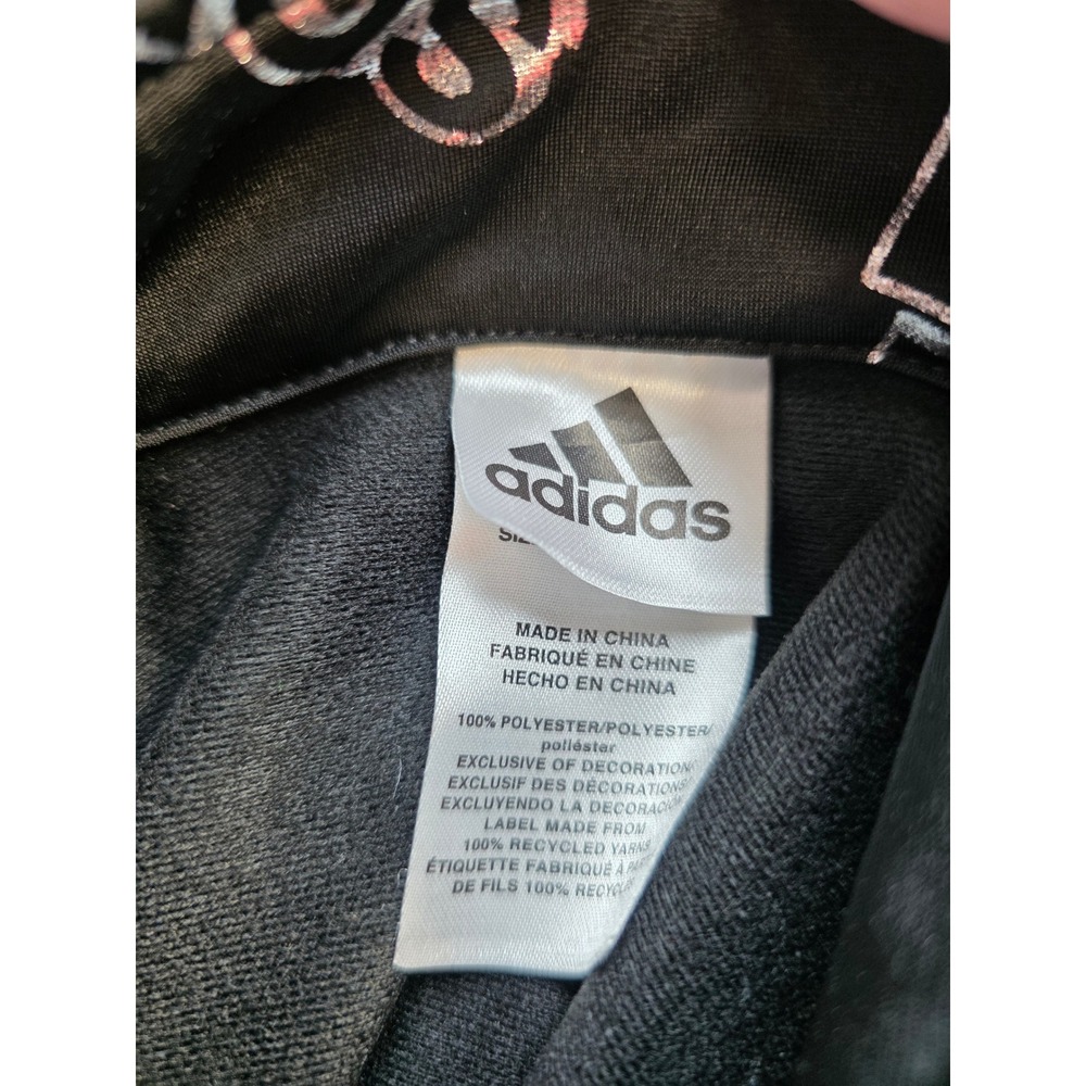 Adidas Tddler Girls 4 Black Silver Metallic All Over Logo Track Jacket Full Zip - Picture 6 of 7